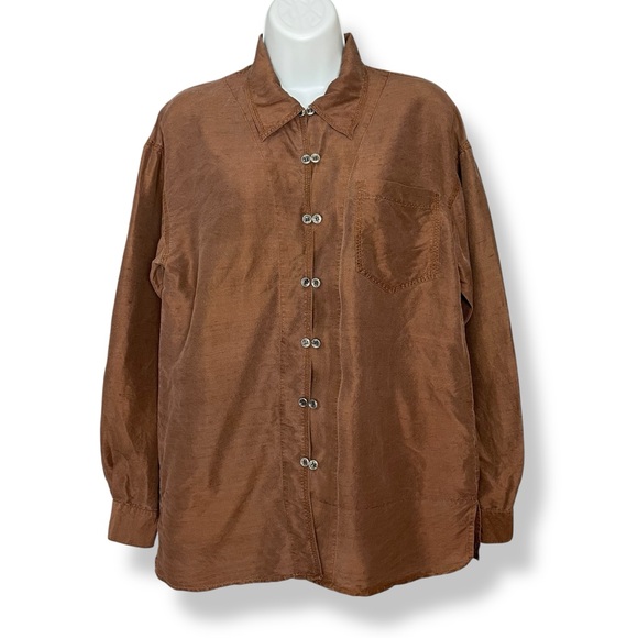 Vintage Jonathan Martin Silk Top Blouse Long Sleeve Double Button‎ Size Small - Picture 1 of 13